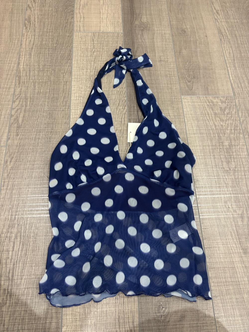 See You Monday Navy and White Polka Dot Halter Camisole